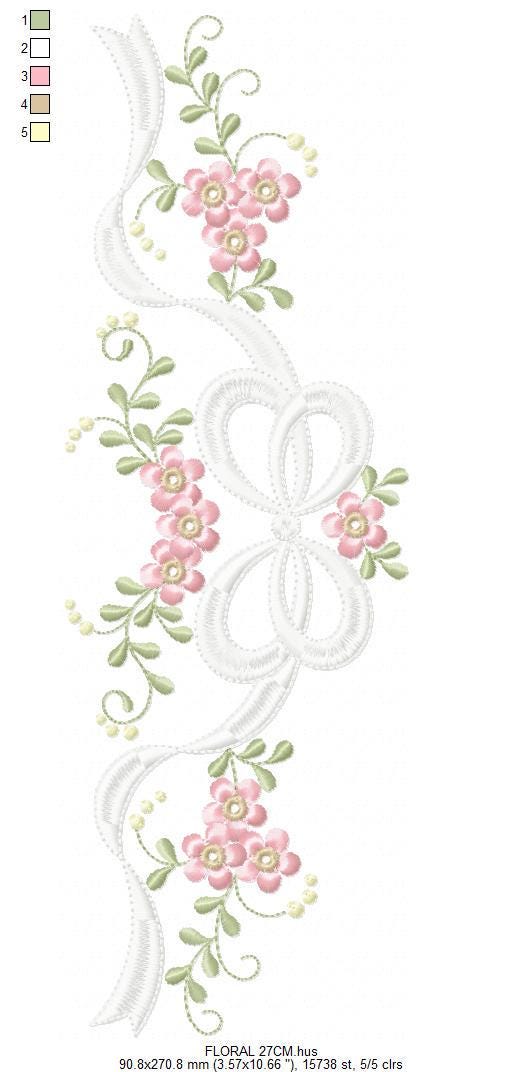 Roses embroidery designs - Flower Line Divider machine embroidery pattern - Kitchen Towel file - Instant digital download jef pes dst hus
