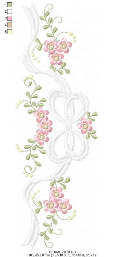 Roses embroidery designs - Flower Line Divider machine embroidery pattern - Kitchen Towel file - Instant digital download jef pes dst hus