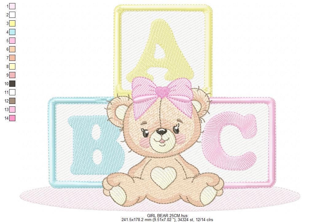 Birthday Teddy Bear embroidery designs - Baby girl Bear with toys machine embroidery pattern - Cute Teddy Bear file - Instant download pes