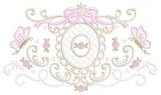 Roses with lace and butterflies embroidery designs - Flowers with frame machine embroidery pattern - Floral Kitchen towel - Instant download