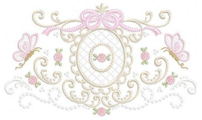 Roses with lace and butterflies embroidery designs - Flowers with frame machine embroidery pattern - Floral Kitchen towel - Instant download