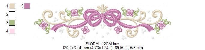 Flower with lace embroidery designs - Floral Line Divider machine embroidery pattern - Roses Kitchen Towel file - Instant download pes jef