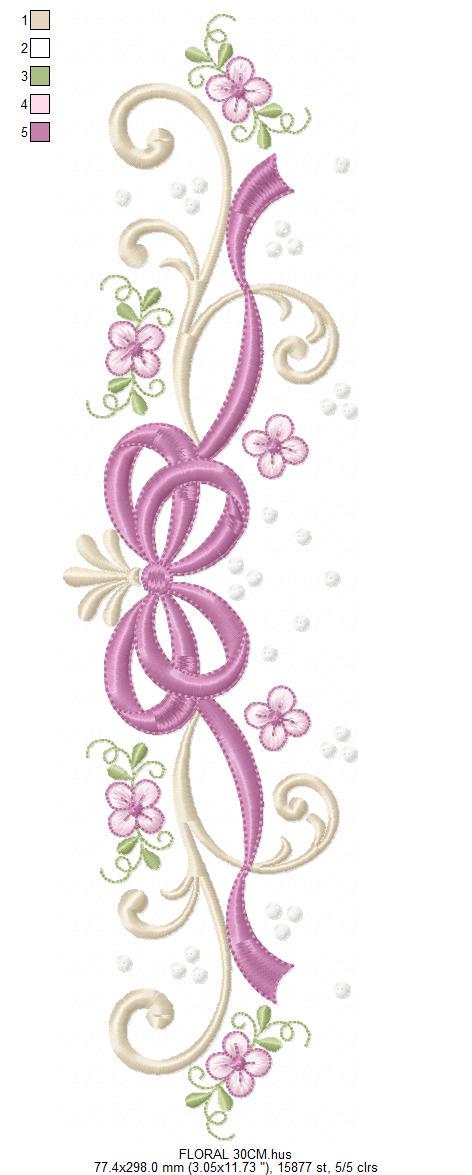 Flower with lace embroidery designs - Floral Line Divider machine embroidery pattern - Roses Kitchen Towel file - Instant download pes jef