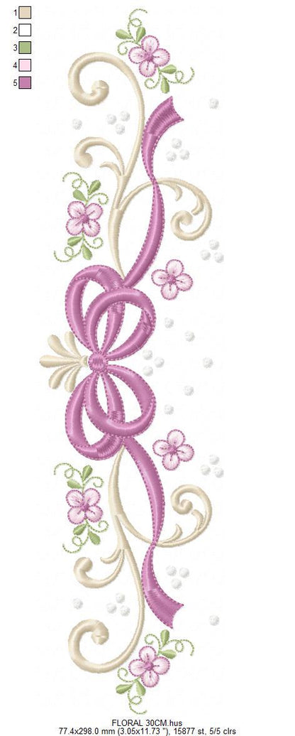 Flower with lace embroidery designs - Floral Line Divider machine embroidery pattern - Roses Kitchen Towel file - Instant download pes jef