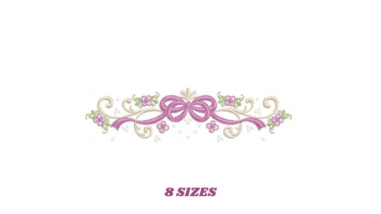 Flower with lace embroidery designs - Floral Line Divider machine embroidery pattern - Roses Kitchen Towel file - Instant download pes jef