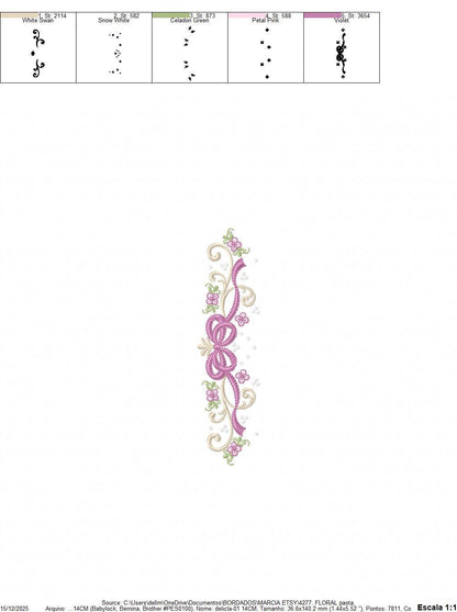 Flower with lace embroidery designs - Floral Line Divider machine embroidery pattern - Roses Kitchen Towel file - Instant download pes jef