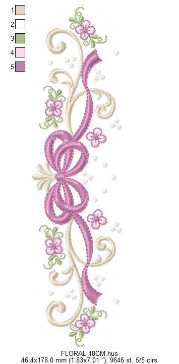 Flower with lace embroidery designs - Floral Line Divider machine embroidery pattern - Roses Kitchen Towel file - Instant download pes jef