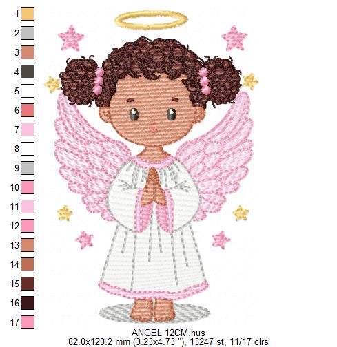 Angel embroidery designs - Angelic Baby girl with curly hair machine embroidery pattern - Girl with wings and halo file - Instant download