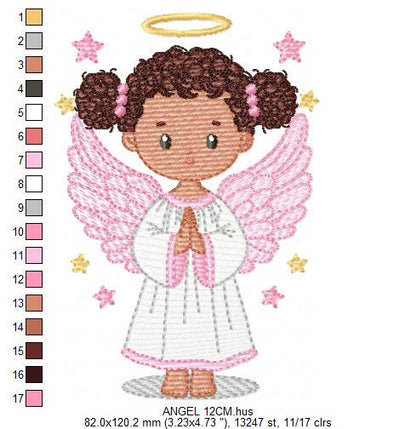 Angel embroidery designs - Angelic Baby girl with curly hair machine embroidery pattern - Girl with wings and halo file - Instant download