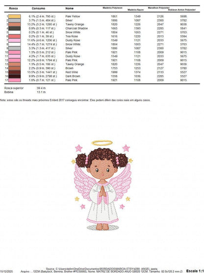 Angel embroidery designs - Angelic Baby girl with curly hair machine embroidery pattern - Girl with wings and halo file - Instant download