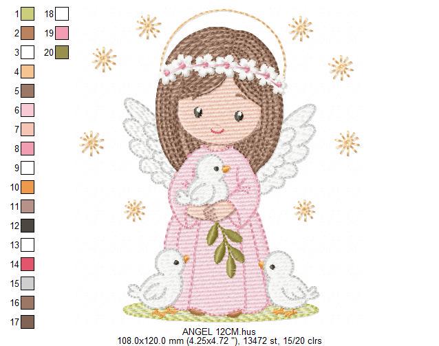 Angel embroidery designs - Angelic Baby girl with doves machine embroidery pattern - Girl with wings and halo file - Instant download pes