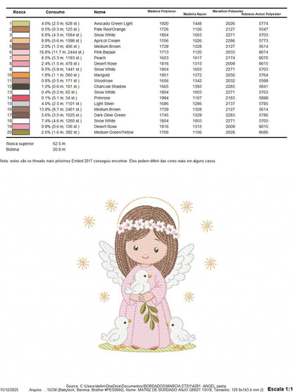 Angel embroidery designs - Angelic Baby girl with doves machine embroidery pattern - Girl with wings and halo file - Instant download pes
