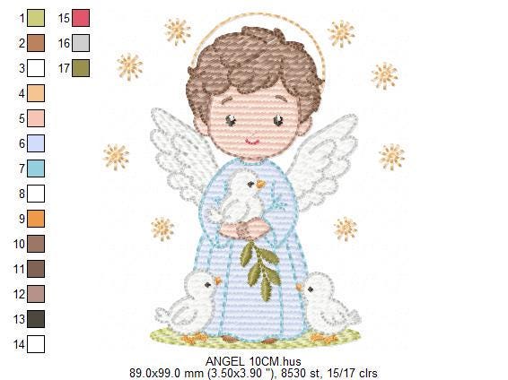 Angel embroidery designs - Angelic Baby Boy with doves machine embroidery pattern - Boy with wings and halo file - Instant download pes jef