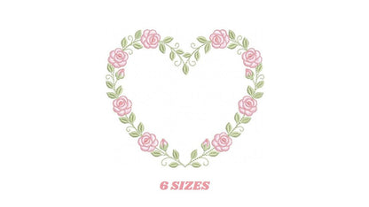 Heart with flowers embroidery designs - Rose heart frame machine embroidery pattern - Baby girl file - Instant digital download pes jef dst