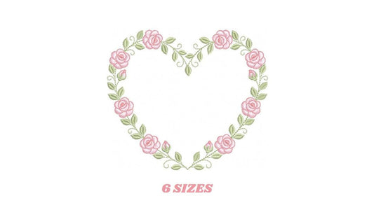 Heart with flowers embroidery designs - Rose heart frame machine embroidery pattern - Baby girl file - Instant digital download pes jef dst