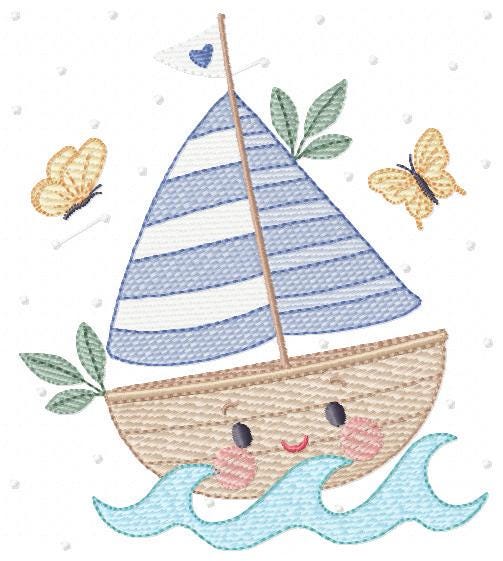 Boat embroidery designs - Sailboat machine embroidery pattern - Sea Ocean Nautical Baby boy file - Instant digital download pes jef dst vp3