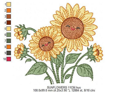 Sunflower embroidery designs - Yellow Flowers machine embroidery pattern - Floral Grandma Kitchen towel - Instant digital download pes jef