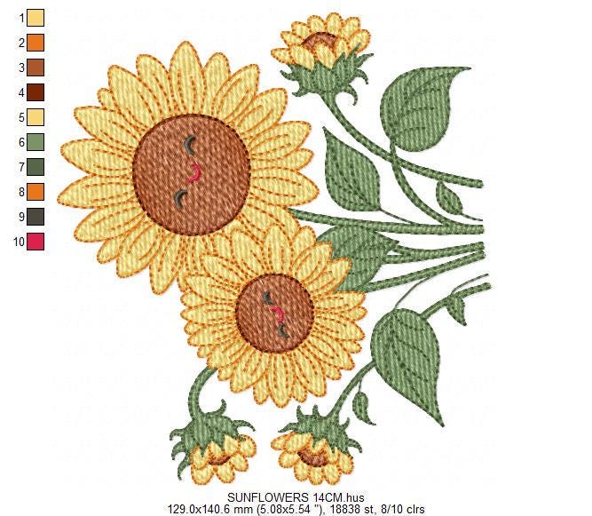 Sunflower embroidery designs - Yellow Flowers machine embroidery pattern - Floral Grandma Kitchen towel - Instant digital download pes jef