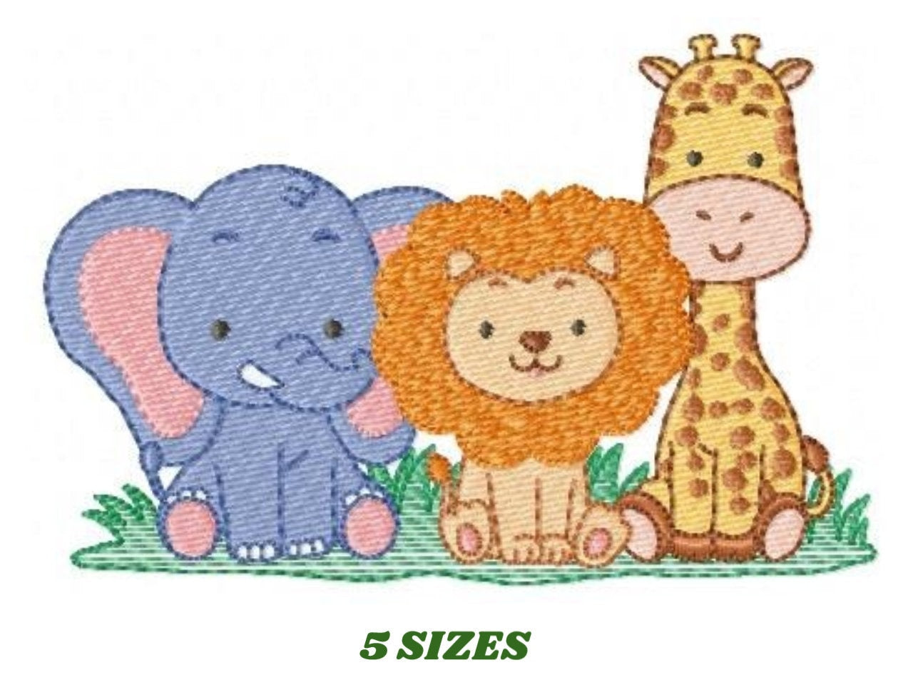 Safari wild animals embroidery designs - Elephant Lion and Giraffe machine pattern - Baby boy and girl file - Instant digital download pes
