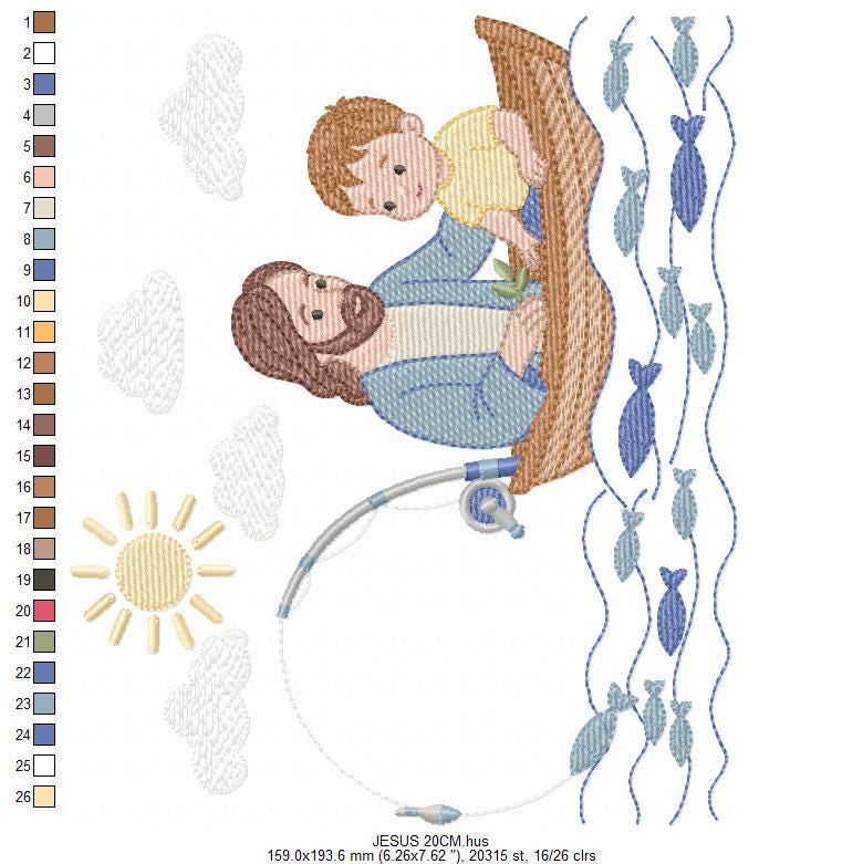 Jesus embroidery designs - Baby boy fishing machine embroidery pattern - Catholic Religious file - Instant digital download pes jef dst hus