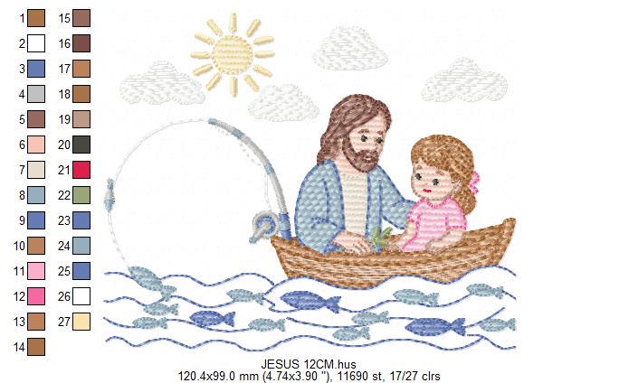 Jesus embroidery designs - Baby girl fishing machine embroidery pattern - Catholic Religious file - Instant digital download pes jef dst hus