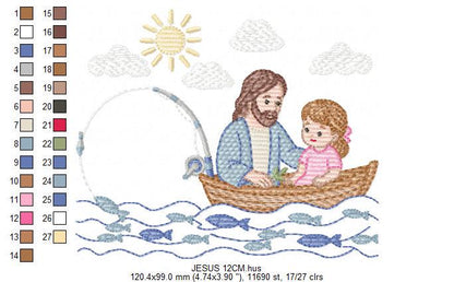 Jesus embroidery designs - Baby girl fishing machine embroidery pattern - Catholic Religious file - Instant digital download pes jef dst hus