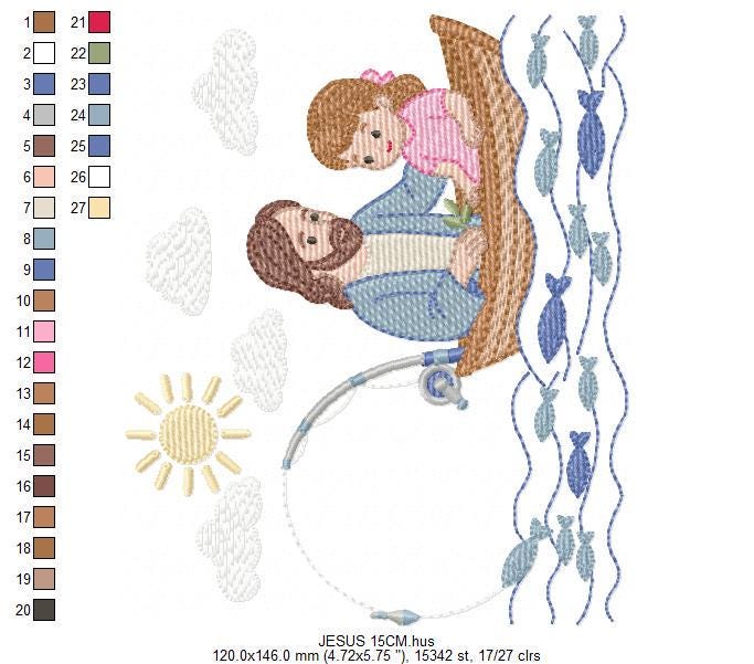 Jesus embroidery designs - Baby girl fishing machine embroidery pattern - Catholic Religious file - Instant digital download pes jef dst hus