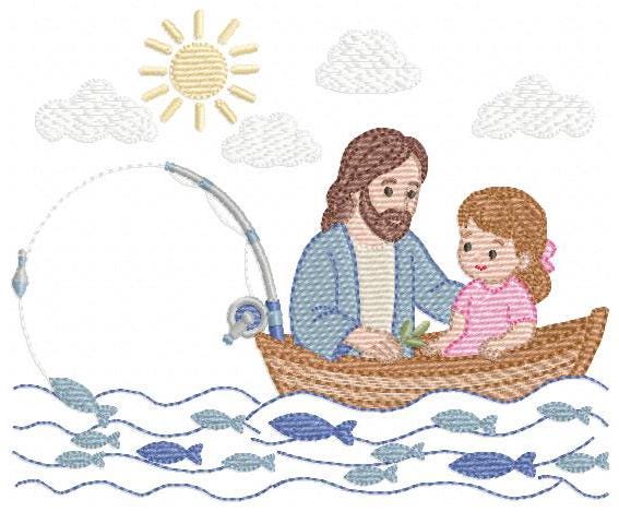 Jesus embroidery designs - Baby girl fishing machine embroidery pattern - Catholic Religious file - Instant digital download pes jef dst hus