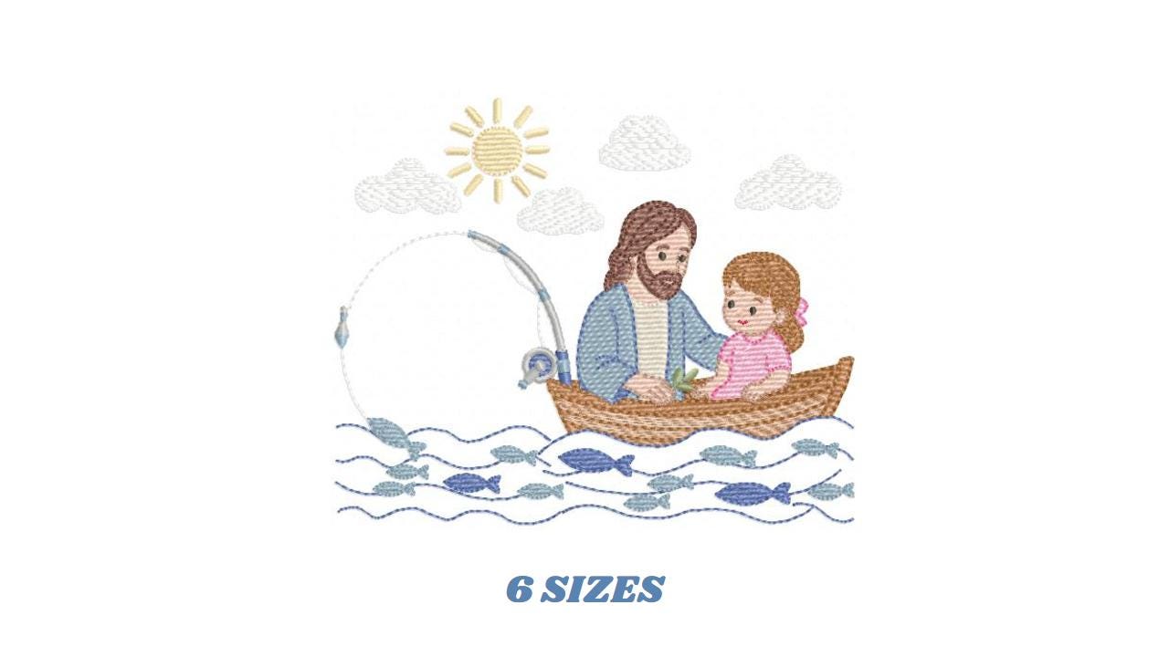 Jesus embroidery designs - Baby girl fishing machine embroidery pattern - Catholic Religious file - Instant digital download pes jef dst hus
