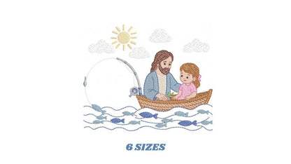 Jesus embroidery designs - Baby girl fishing machine embroidery pattern - Catholic Religious file - Instant digital download pes jef dst hus