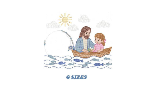 Jesus embroidery designs - Baby girl fishing machine embroidery pattern - Catholic Religious file - Instant digital download pes jef dst hus