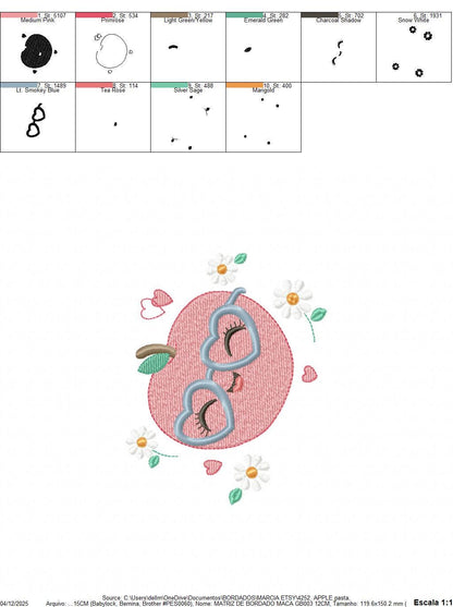 Apple embroidery designs - Fruit machine embroidery pattern - Kitchen Towel Apple with glasses file - Instant digital download pes jef dst