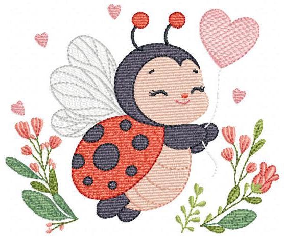 Ladybug embroidery designs - Garden Animal with heart and flowers machine embroidery pattern - Baby Girl Insect life file - Instant download
