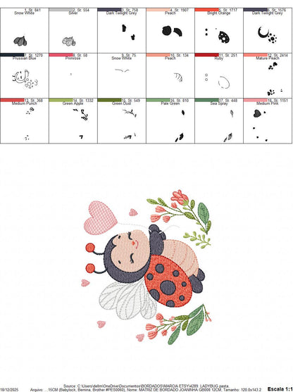 Ladybug embroidery designs - Garden Animal with heart and flowers machine embroidery pattern - Baby Girl Insect life file - Instant download
