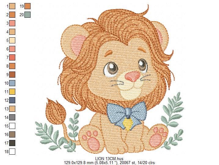 Lion embroidery designs - Safari wild animal with blue tie machine embroidery pattern - Baby Boy file - Instant download pes jef dst hus xxx