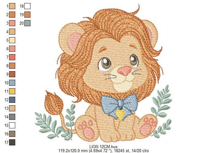 Lion embroidery designs - Safari wild animal with blue tie machine embroidery pattern - Baby Boy file - Instant download pes jef dst hus xxx