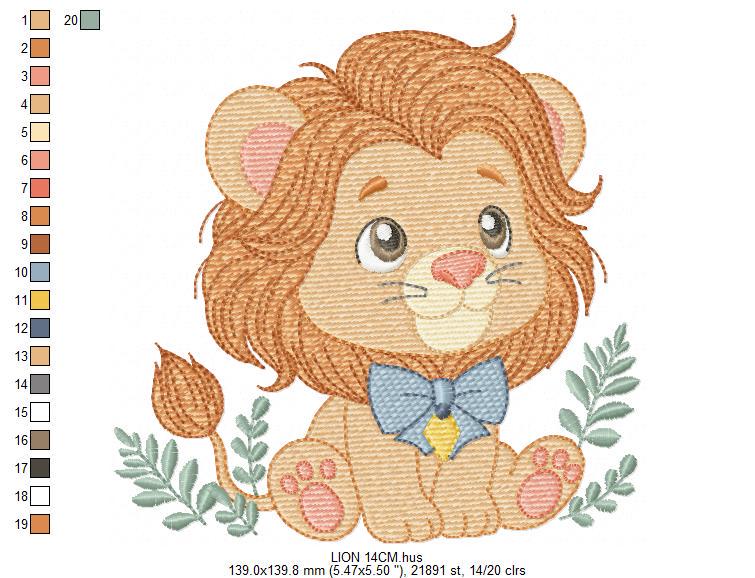 Lion embroidery designs - Safari wild animal with blue tie machine embroidery pattern - Baby Boy file - Instant download pes jef dst hus xxx