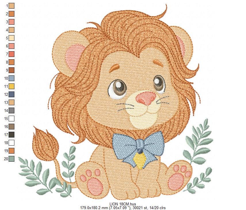 Lion embroidery designs - Safari wild animal with blue tie machine embroidery pattern - Baby Boy file - Instant download pes jef dst hus xxx