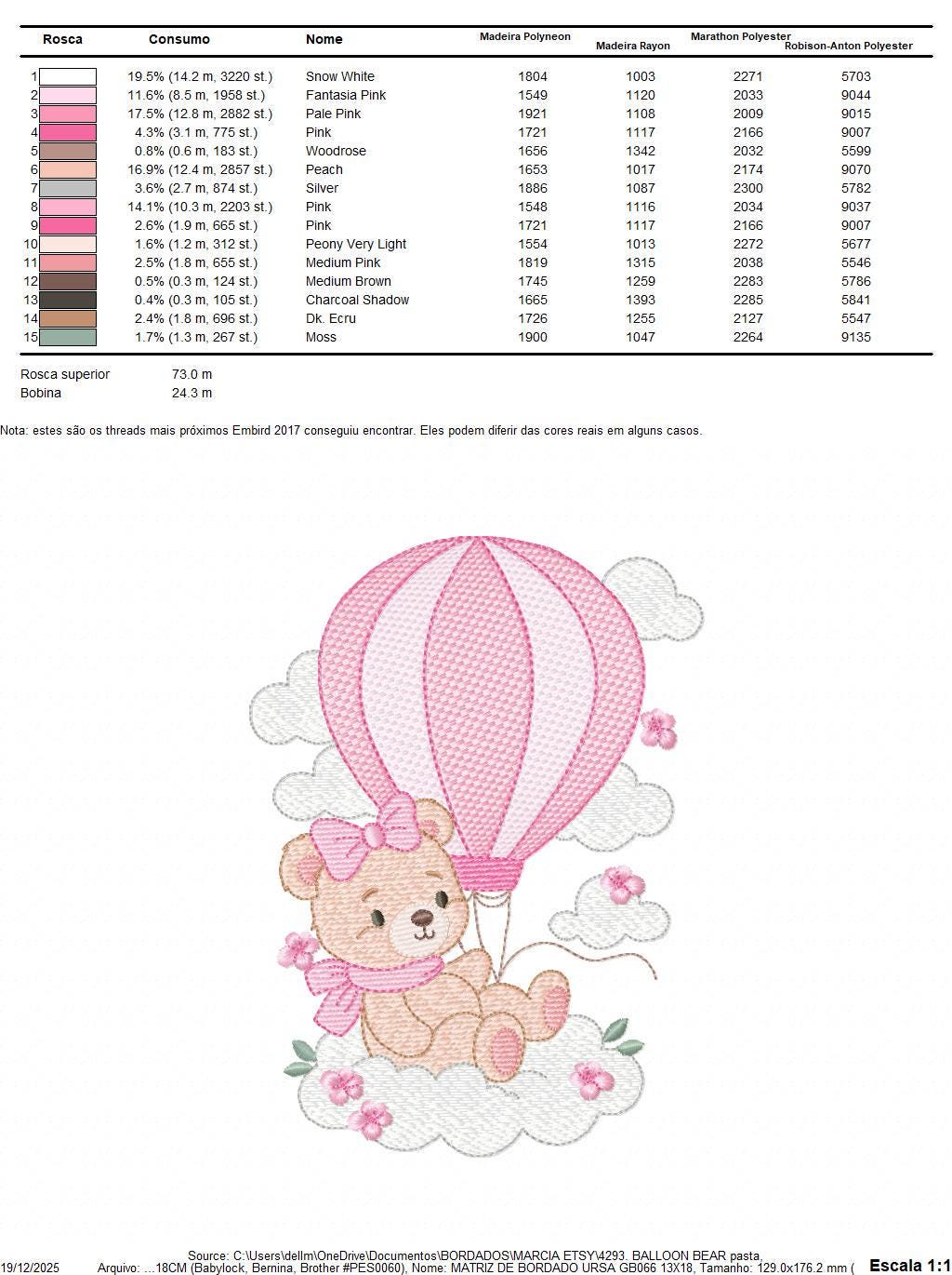 Baby Girl Bear with hot air balloon embroidery designs - Balloon with butterflies and clouds machine pattern - Instant digital download pes
