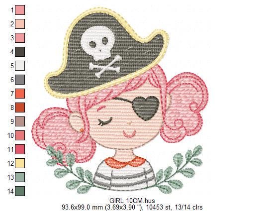 Pirate girl embroidery designs - Buccaneer machine embroidery pattern - Nautical Baby girl file - Instant digital download pes jef dst hus