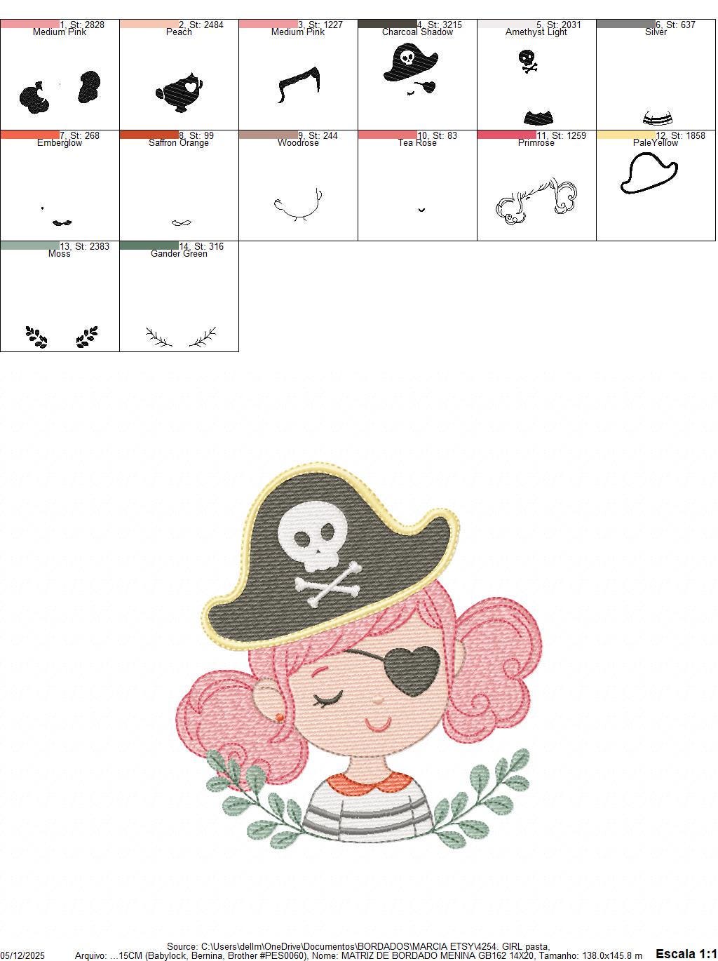 Pirate girl embroidery designs - Buccaneer machine embroidery pattern - Nautical Baby girl file - Instant digital download pes jef dst hus