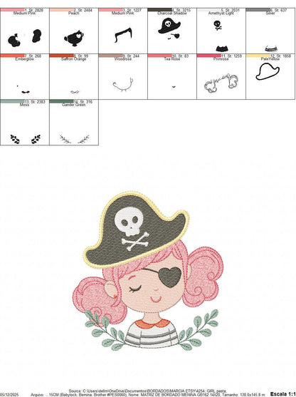 Pirate girl embroidery designs - Buccaneer machine embroidery pattern - Nautical Baby girl file - Instant digital download pes jef dst hus