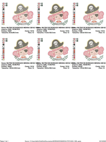 Pirate girl embroidery designs - Buccaneer machine embroidery pattern - Nautical Baby girl file - Instant digital download pes jef dst hus