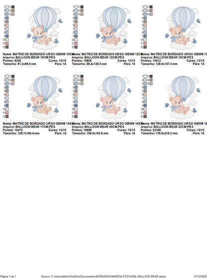 Baby Boy Bear with hot air balloon embroidery designs - Balloon with butterflies and clouds machine pattern - Instant digital download pes