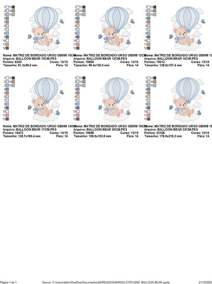 Baby Boy Bear with hot air balloon embroidery designs - Balloon with butterflies and clouds machine pattern - Instant digital download pes