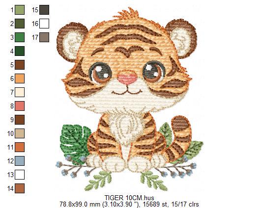 Baby Tiger embroidery design - Forest Wild Animal machine embroidery pattern - Baby Boy file - Instant digital download pes jef dst hus vp3