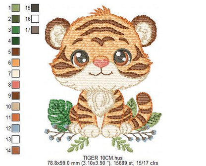 Baby Tiger embroidery design - Forest Wild Animal machine embroidery pattern - Baby Boy file - Instant digital download pes jef dst hus vp3