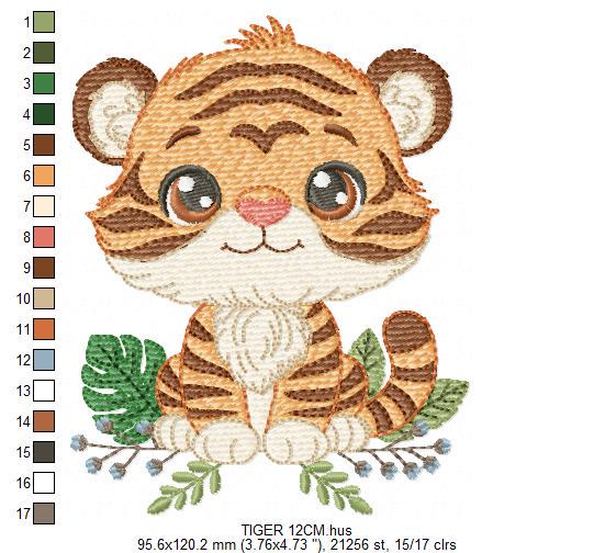 Baby Tiger embroidery design - Forest Wild Animal machine embroidery pattern - Baby Boy file - Instant digital download pes jef dst hus vp3