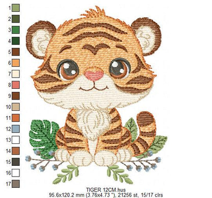 Baby Tiger embroidery design - Forest Wild Animal machine embroidery pattern - Baby Boy file - Instant digital download pes jef dst hus vp3