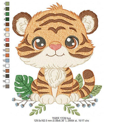 Baby Tiger embroidery design - Forest Wild Animal machine embroidery pattern - Baby Boy file - Instant digital download pes jef dst hus vp3
